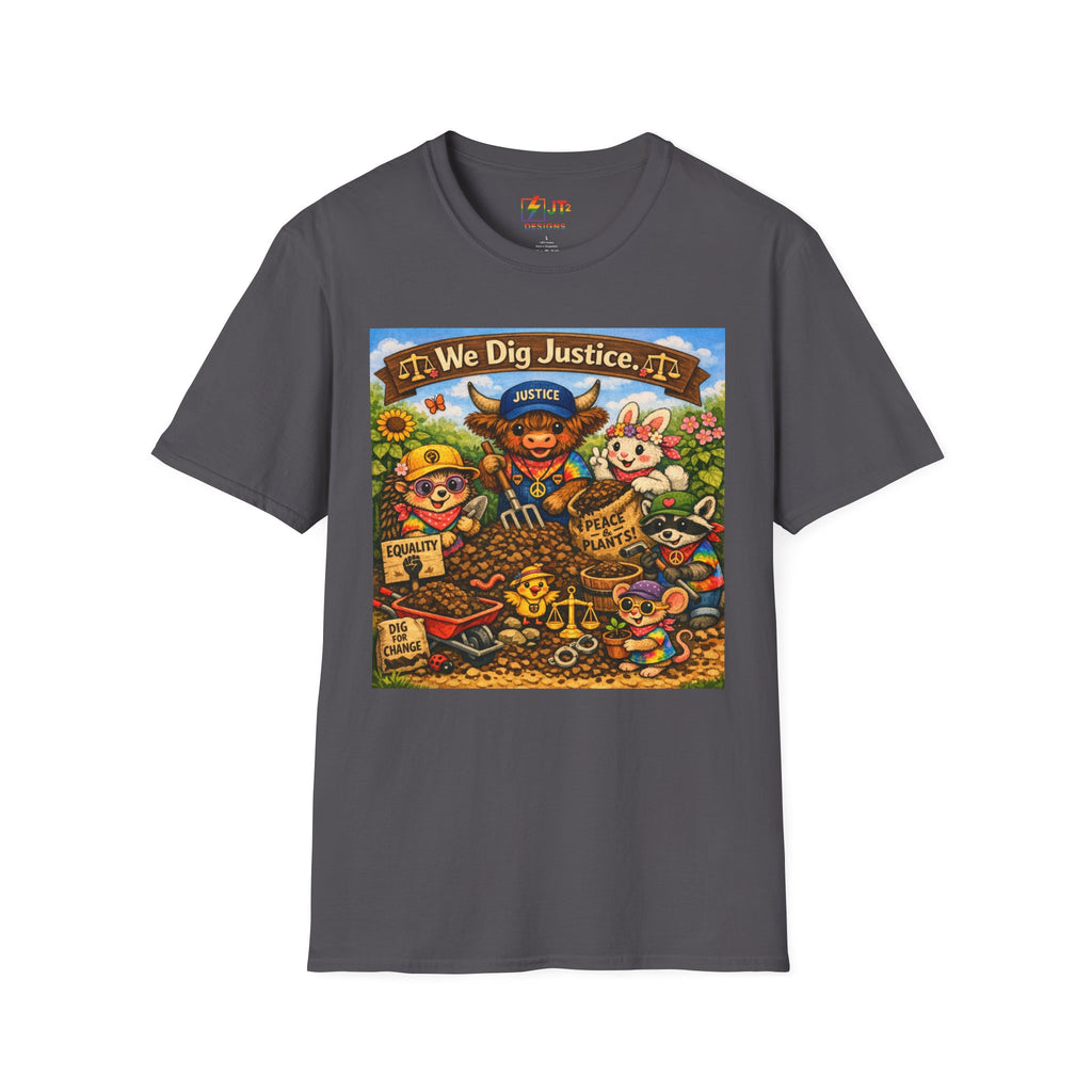 We Dig Justice T-Shirt | Cute Animal Archaeologists, Scales of Justice Artwork