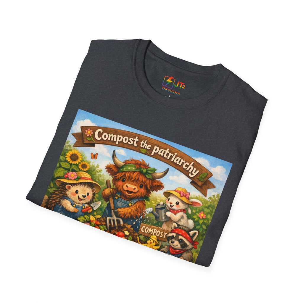 Cute Animals Composting the Patriarchy T-Shirt | Feminist Eco Design