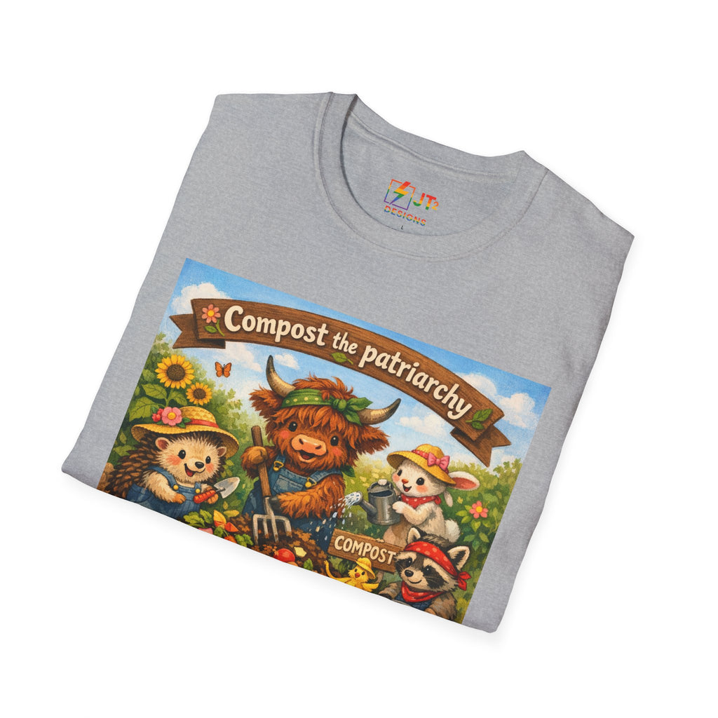 Cute Animals Composting the Patriarchy T-Shirt | Feminist Eco Design