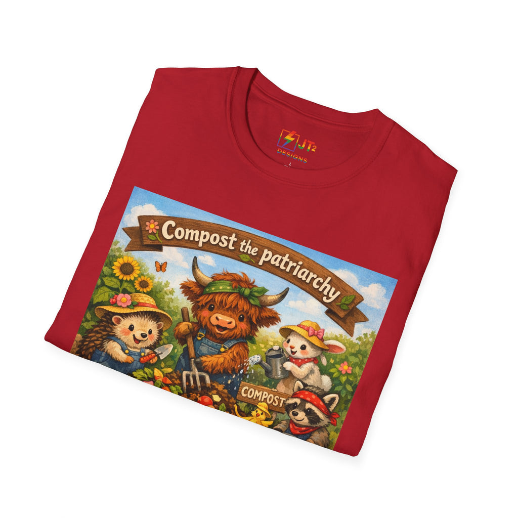 Cute Animals Composting the Patriarchy T-Shirt | Feminist Eco Design