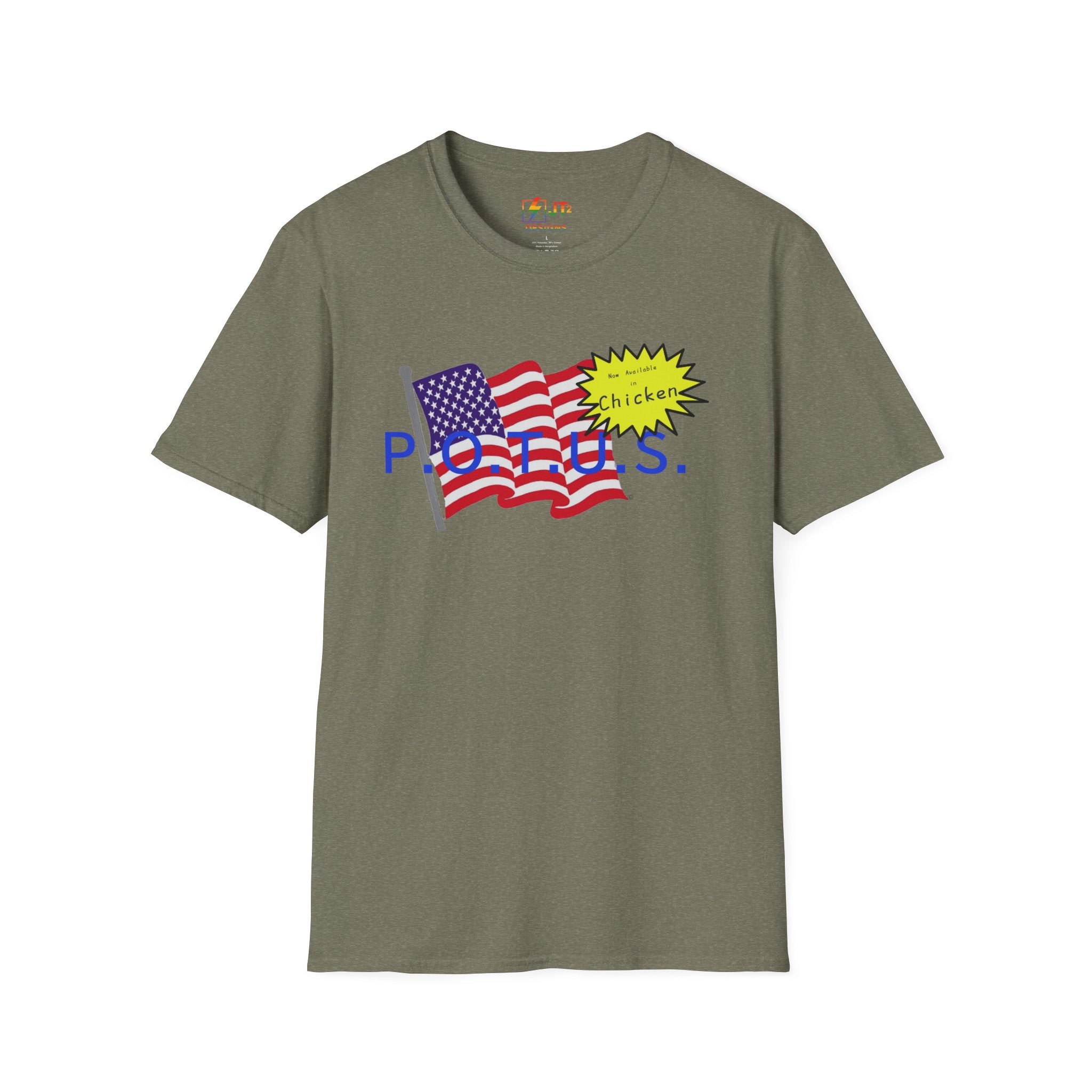 POTUS Chicken with US Flag T-Shirt | Political Satire, Trump Commentary