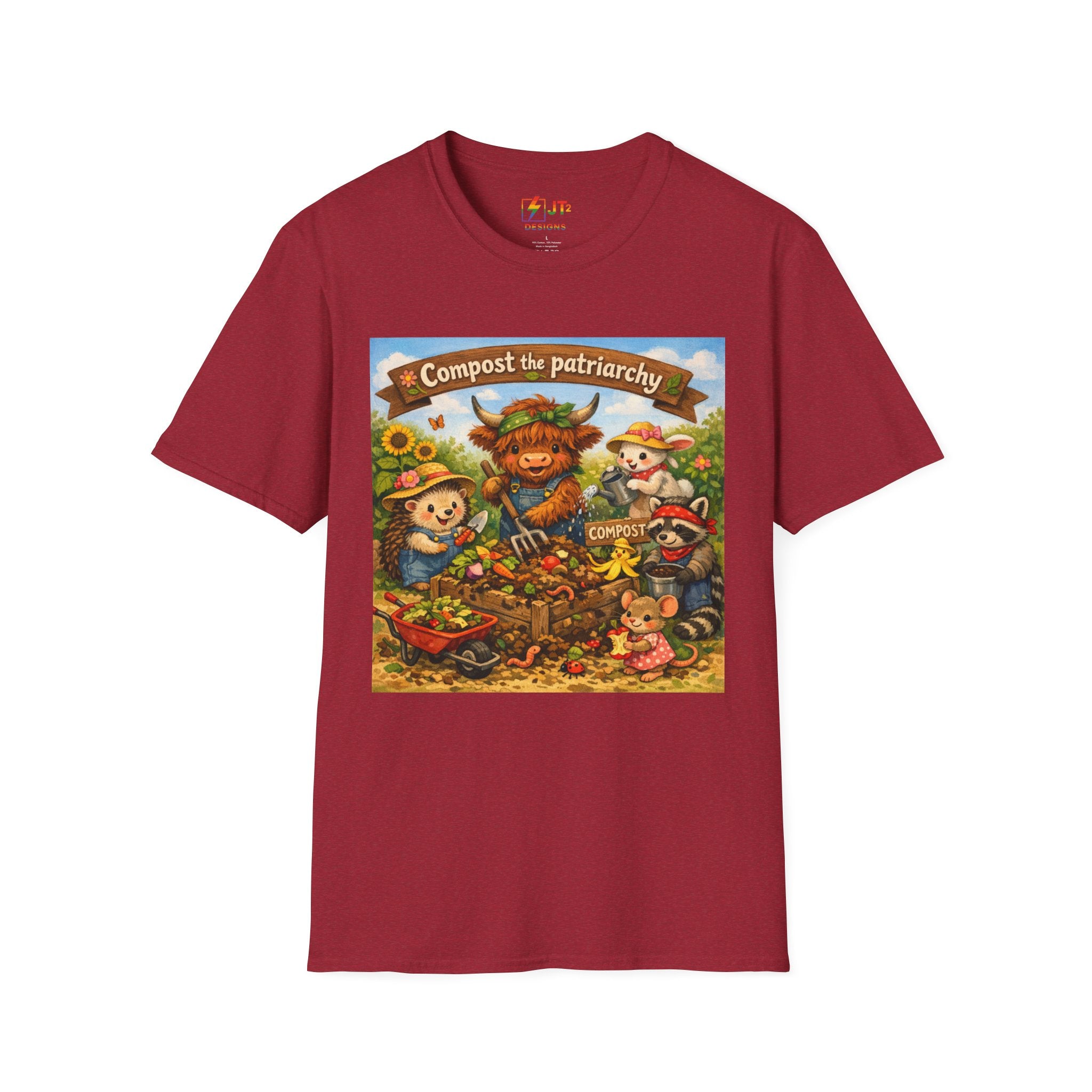 Cute Animals Composting the Patriarchy T-Shirt | Feminist Eco Design