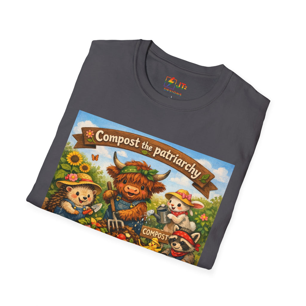 Cute Animals Composting the Patriarchy T-Shirt | Feminist Eco Design