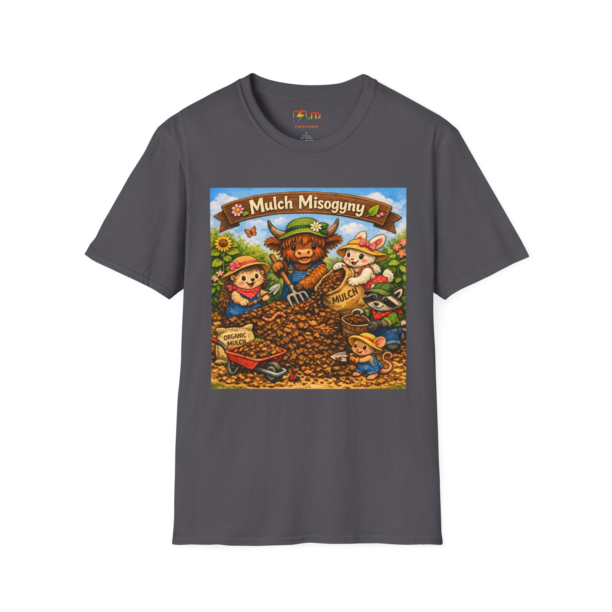 Mulch Misogyny garden characters T-Shirt | funny gardening shirt