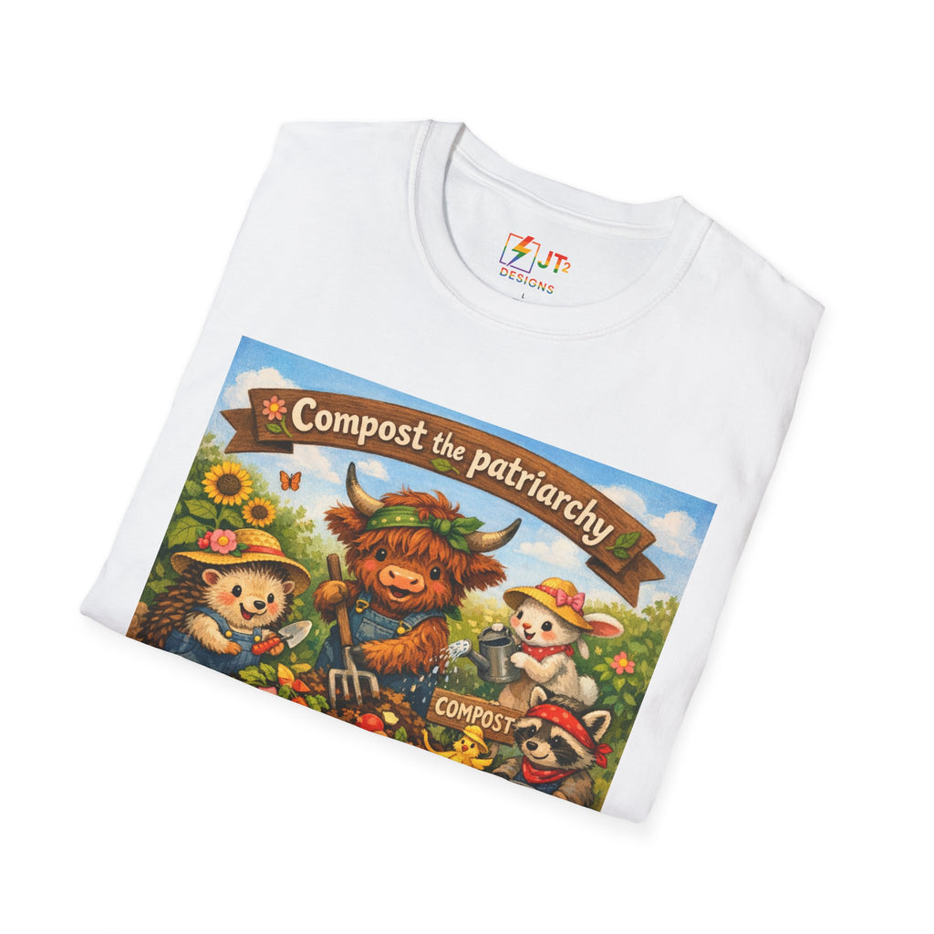 Cute Animals Composting the Patriarchy T-Shirt | Feminist Eco Design