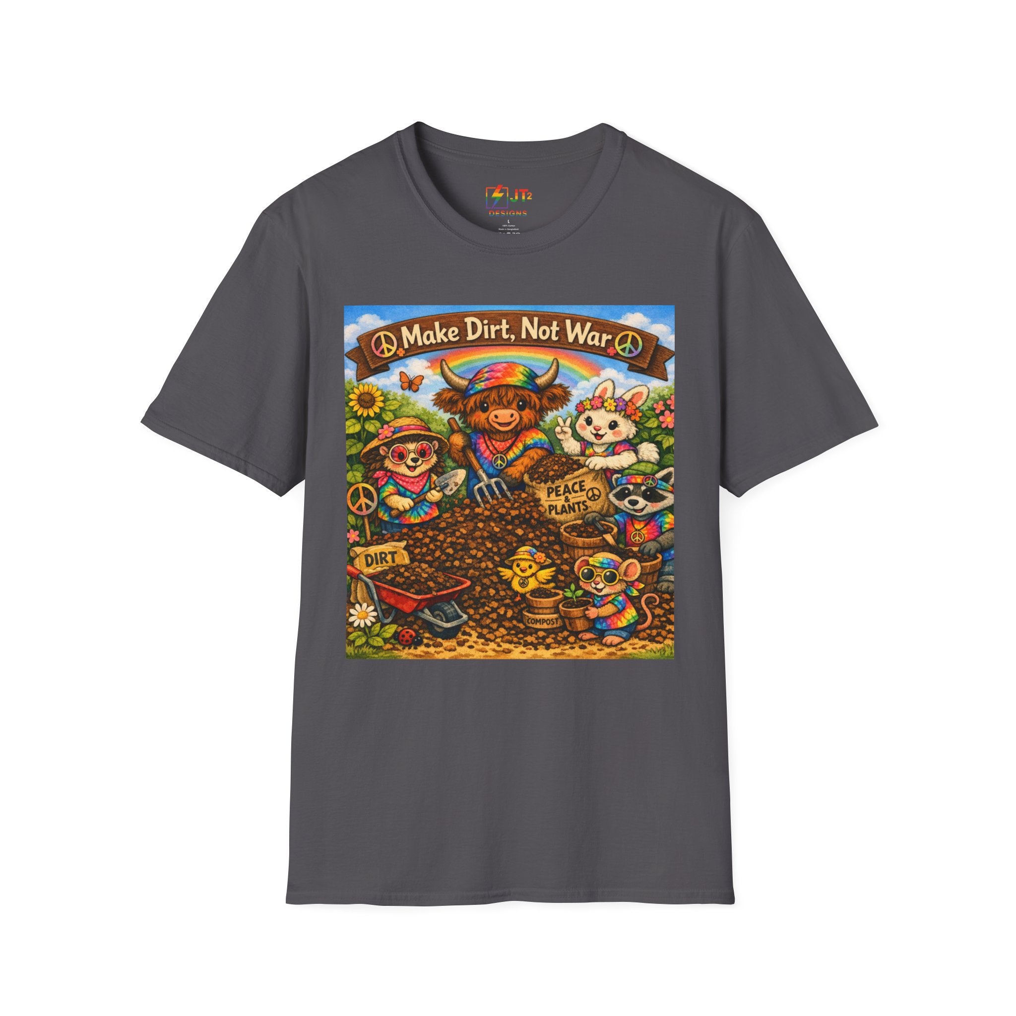 Make Dirt Not War gardening animals T-Shirt | Cute Gardening Shirt