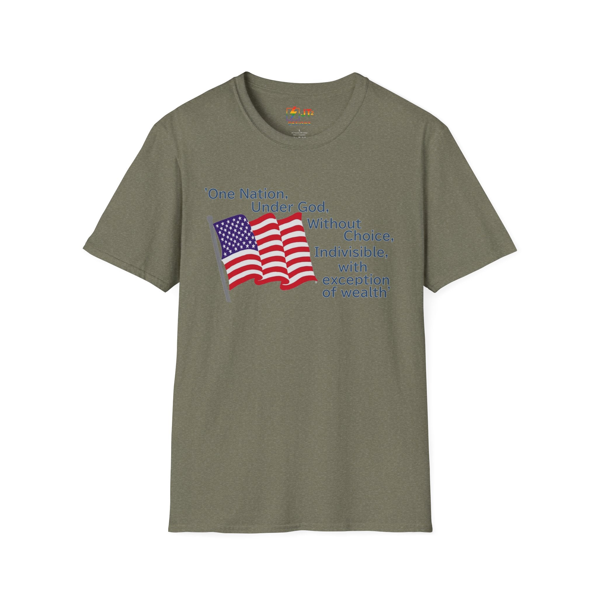 US Flag with Quote one nation under god without choice indivisible with exception of wealth T-Shirt