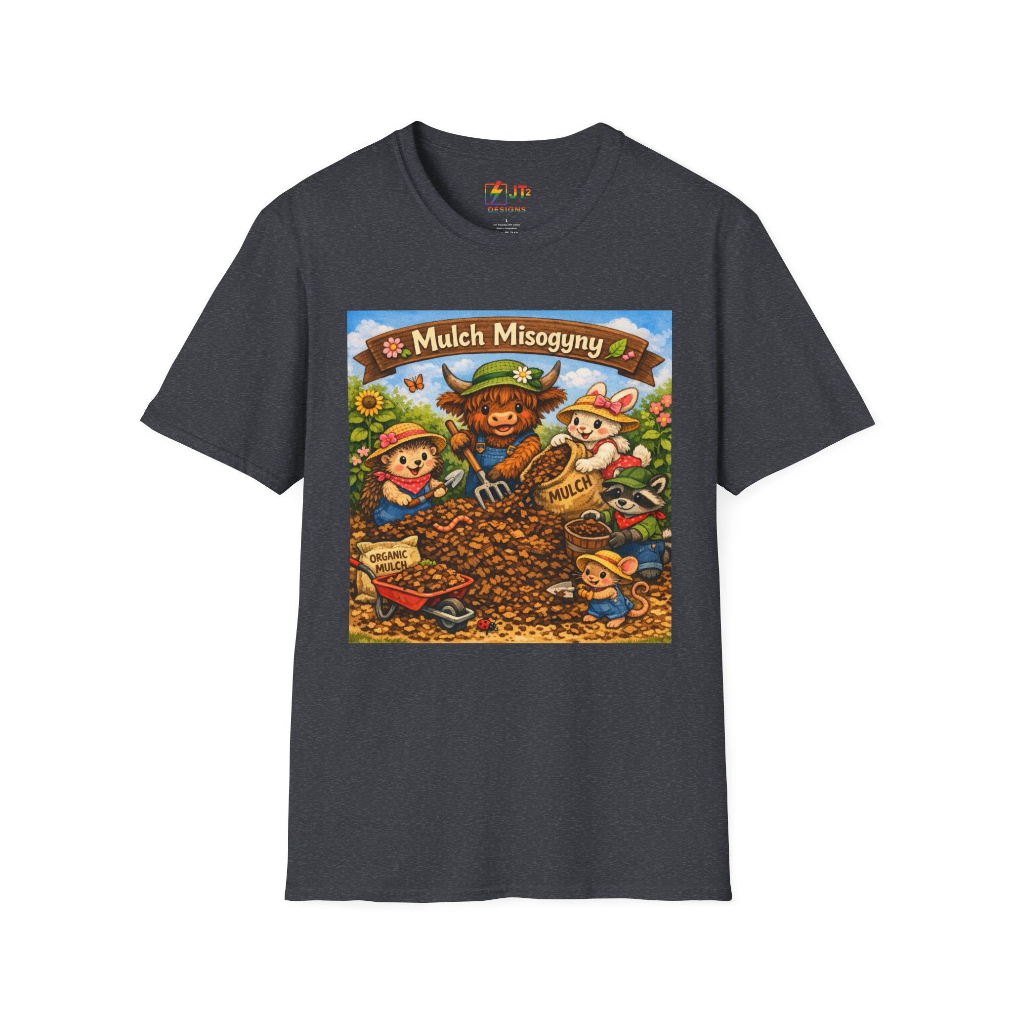 Mulch Misogyny garden characters T-Shirt | funny gardening shirt