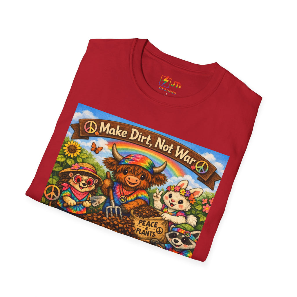 Make Dirt Not War gardening animals T-Shirt | Cute Gardening Shirt