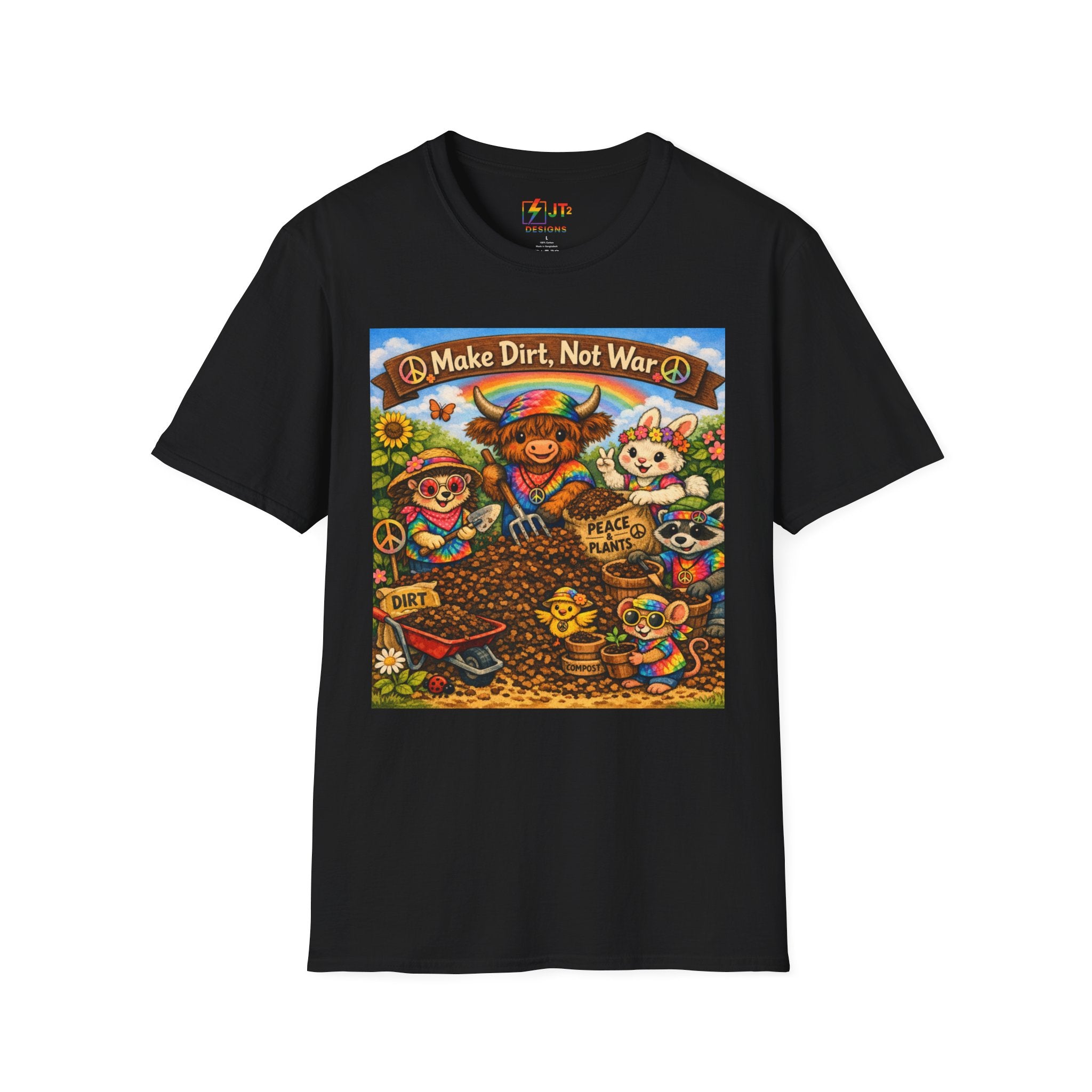 Make Dirt Not War gardening animals T-Shirt | Cute Gardening Shirt