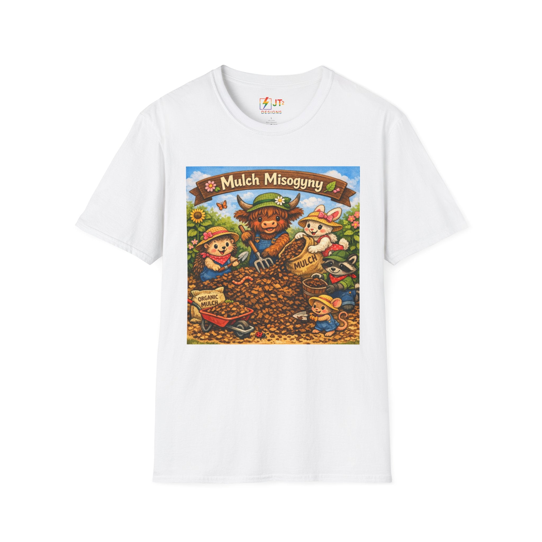 Mulch Misogyny garden characters T-Shirt | funny gardening shirt