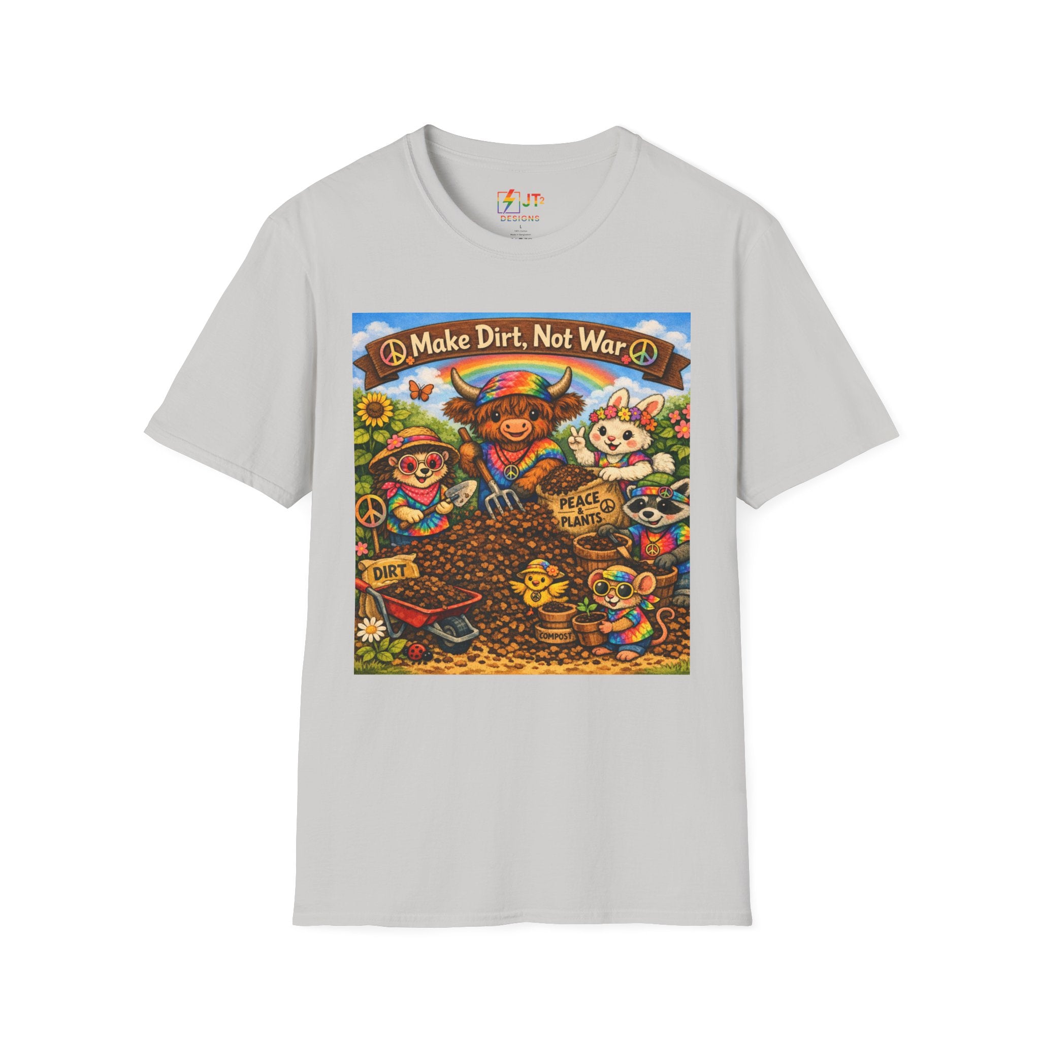 Make Dirt Not War gardening animals T-Shirt | Cute Gardening Shirt