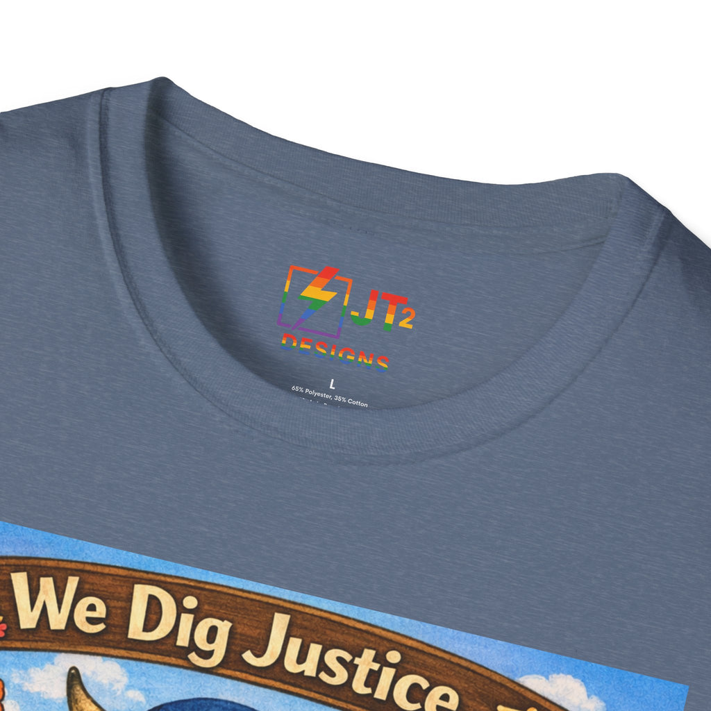 We Dig Justice T-Shirt | Cute Animal Archaeologists, Scales of Justice Artwork