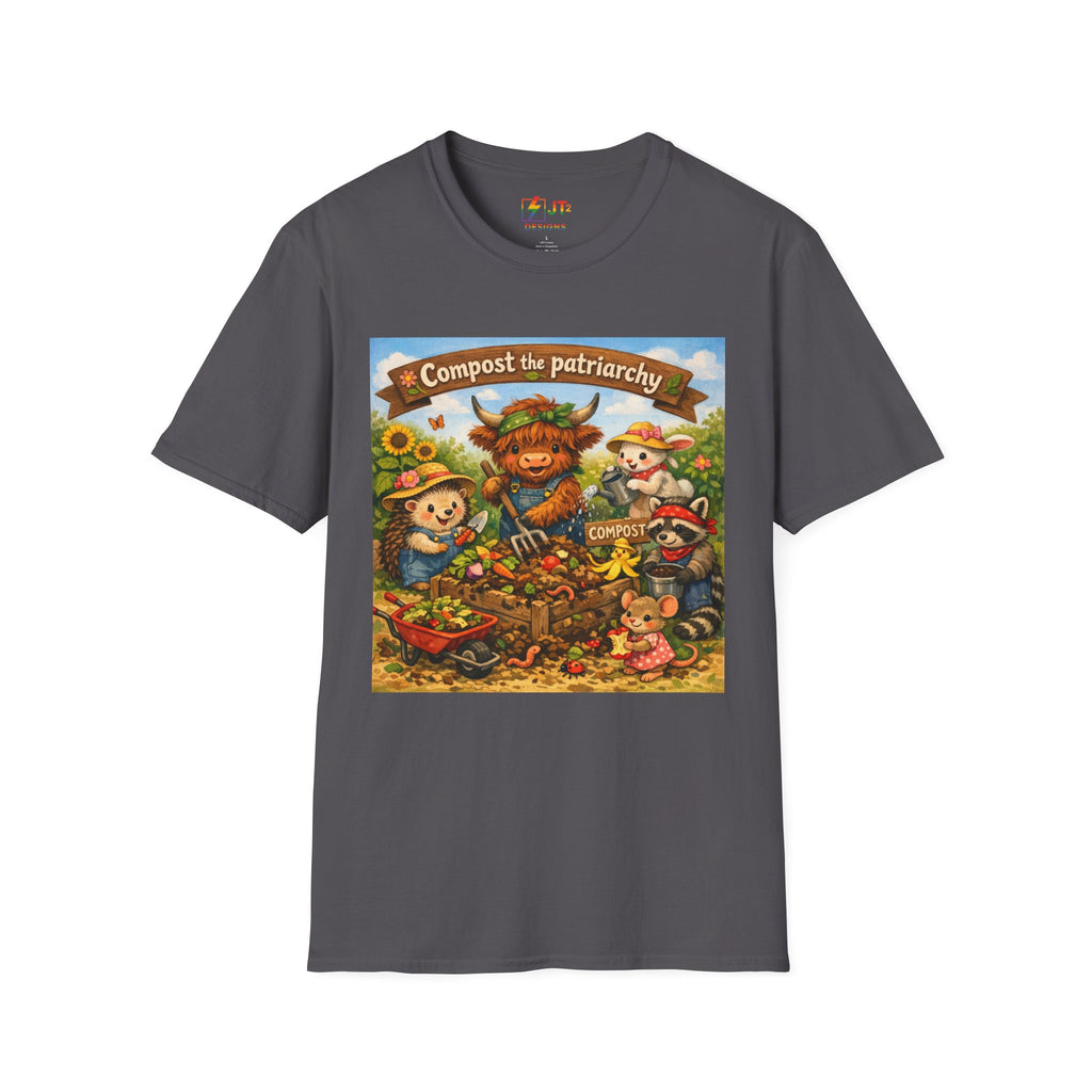 Cute Animals Composting the Patriarchy T-Shirt | Feminist Eco Design