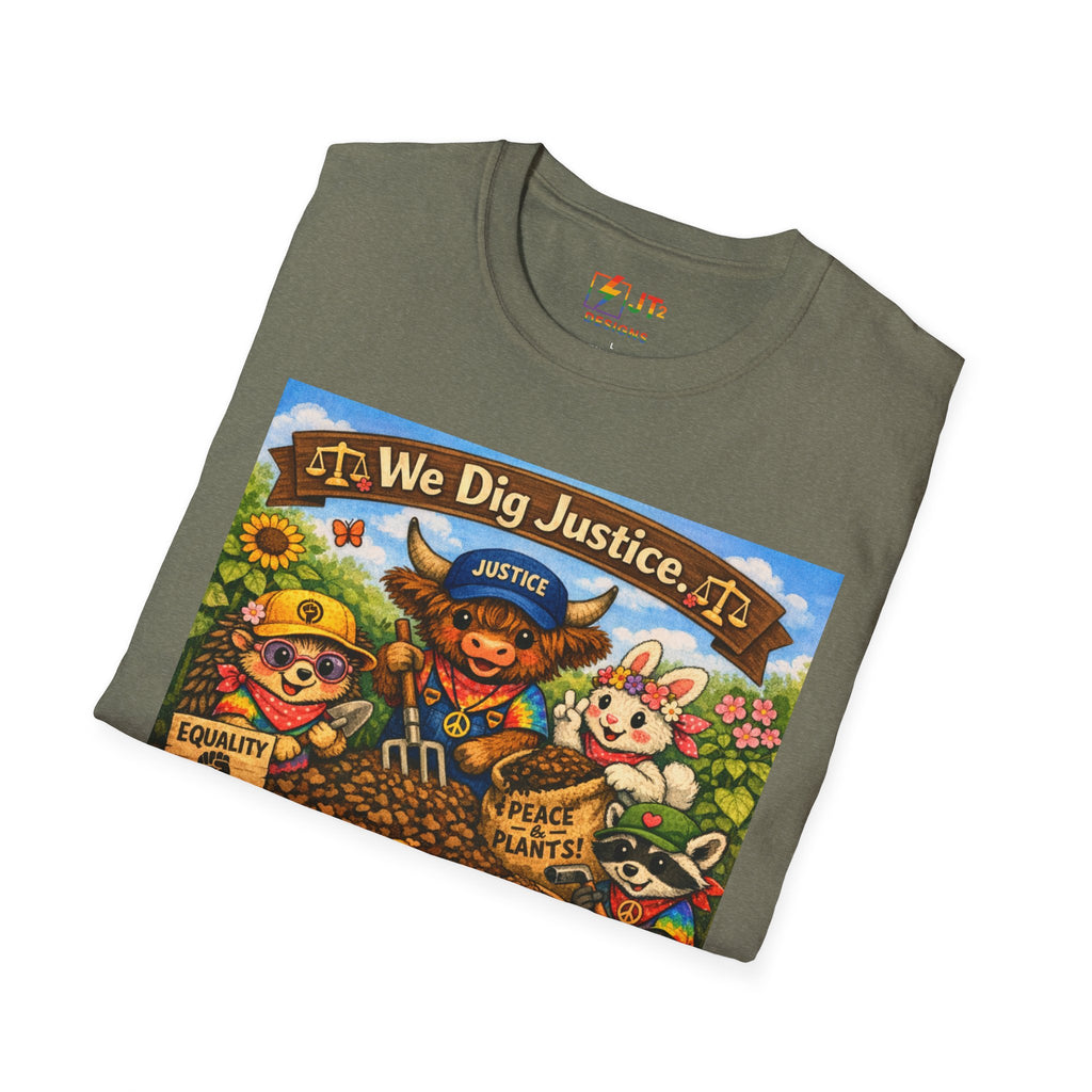 We Dig Justice T-Shirt | Cute Animal Archaeologists, Scales of Justice Artwork