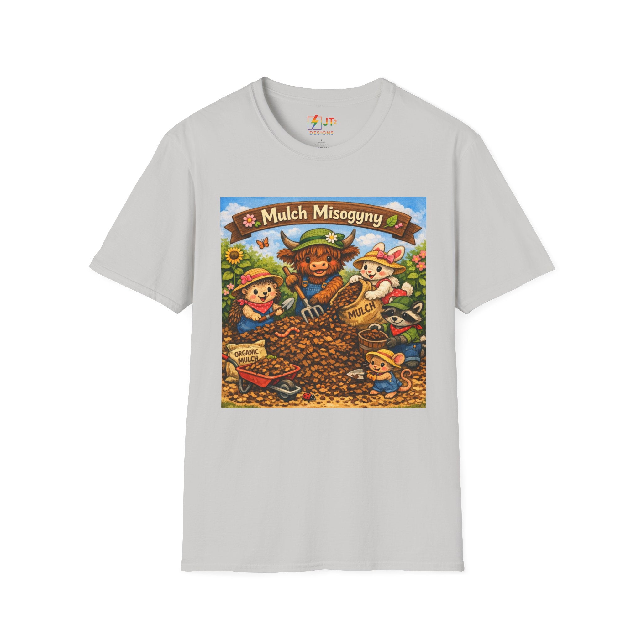 Mulch Misogyny garden characters T-Shirt | funny gardening shirt