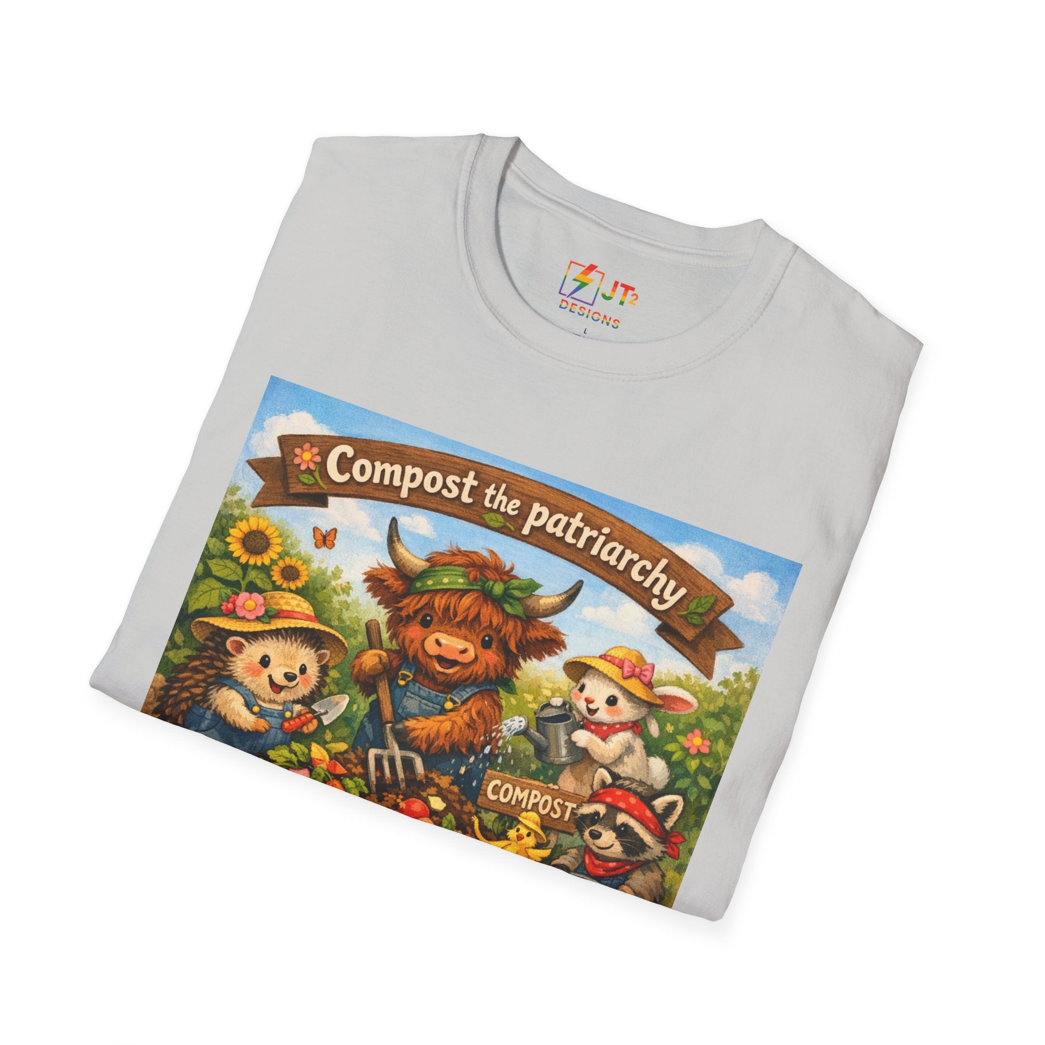 Cute Animals Composting the Patriarchy T-Shirt | Feminist Eco Design