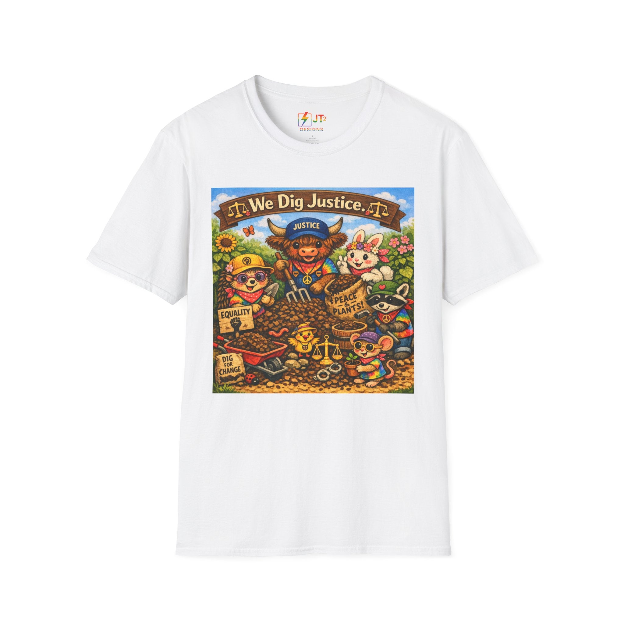 We Dig Justice T-Shirt | Cute Animal Archaeologists, Scales of Justice Artwork