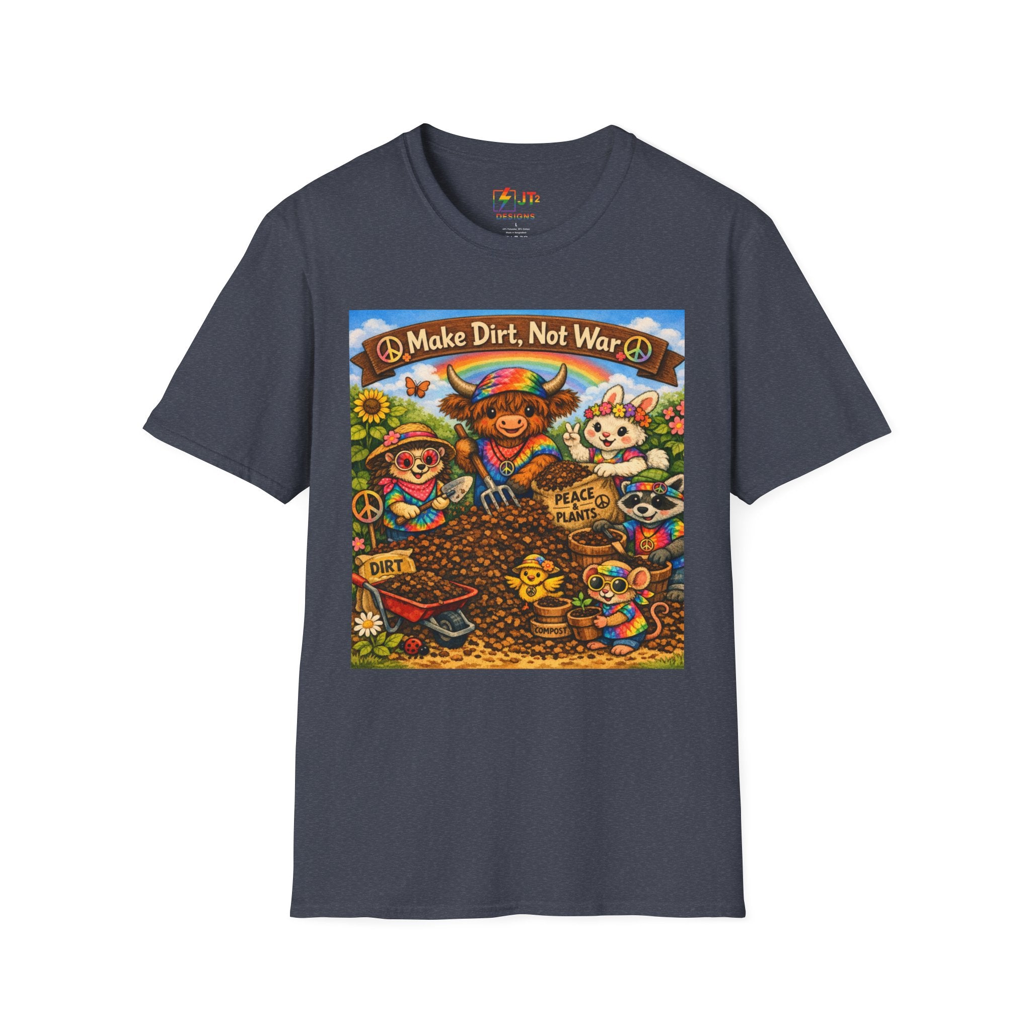 Make Dirt Not War gardening animals T-Shirt | Cute Gardening Shirt