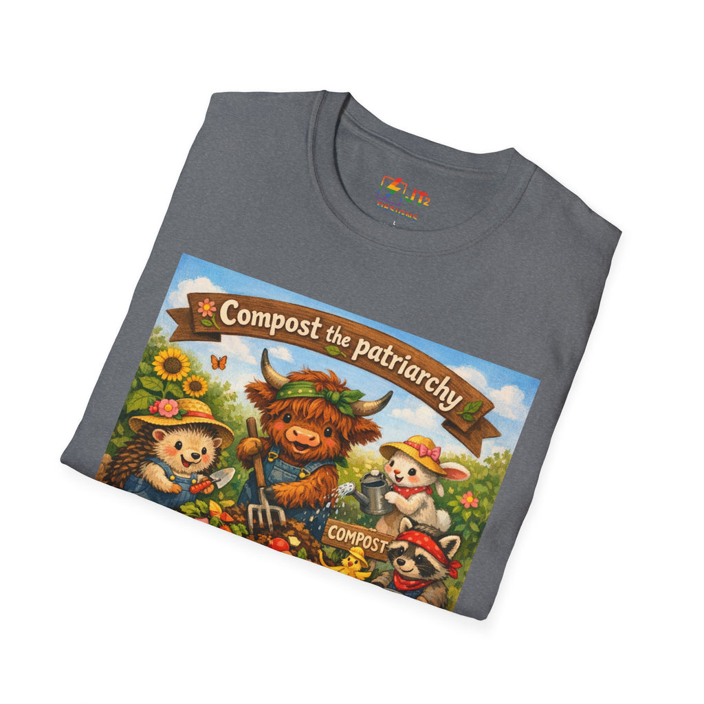 Cute Animals Composting the Patriarchy T-Shirt | Feminist Eco Design