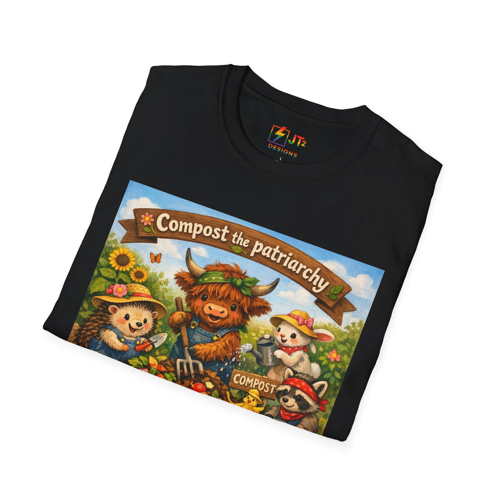 Cute Animals Composting the Patriarchy T-Shirt | Feminist Eco Design