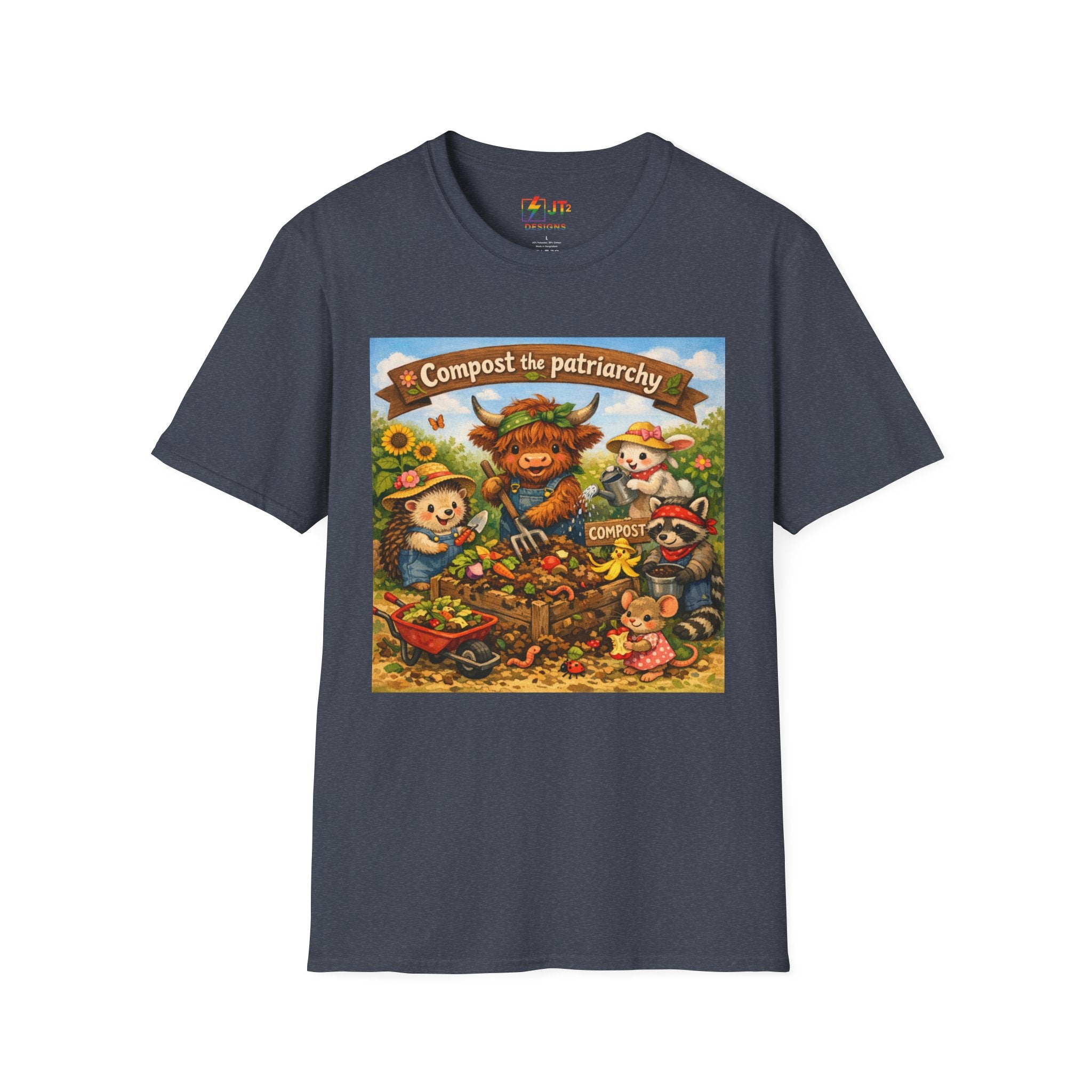 Cute Animals Composting the Patriarchy T-Shirt | Feminist Eco Design
