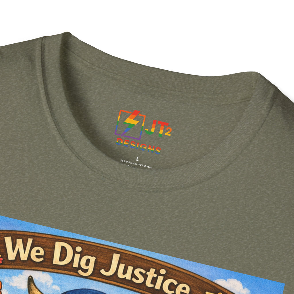We Dig Justice T-Shirt | Cute Animal Archaeologists, Scales of Justice Artwork