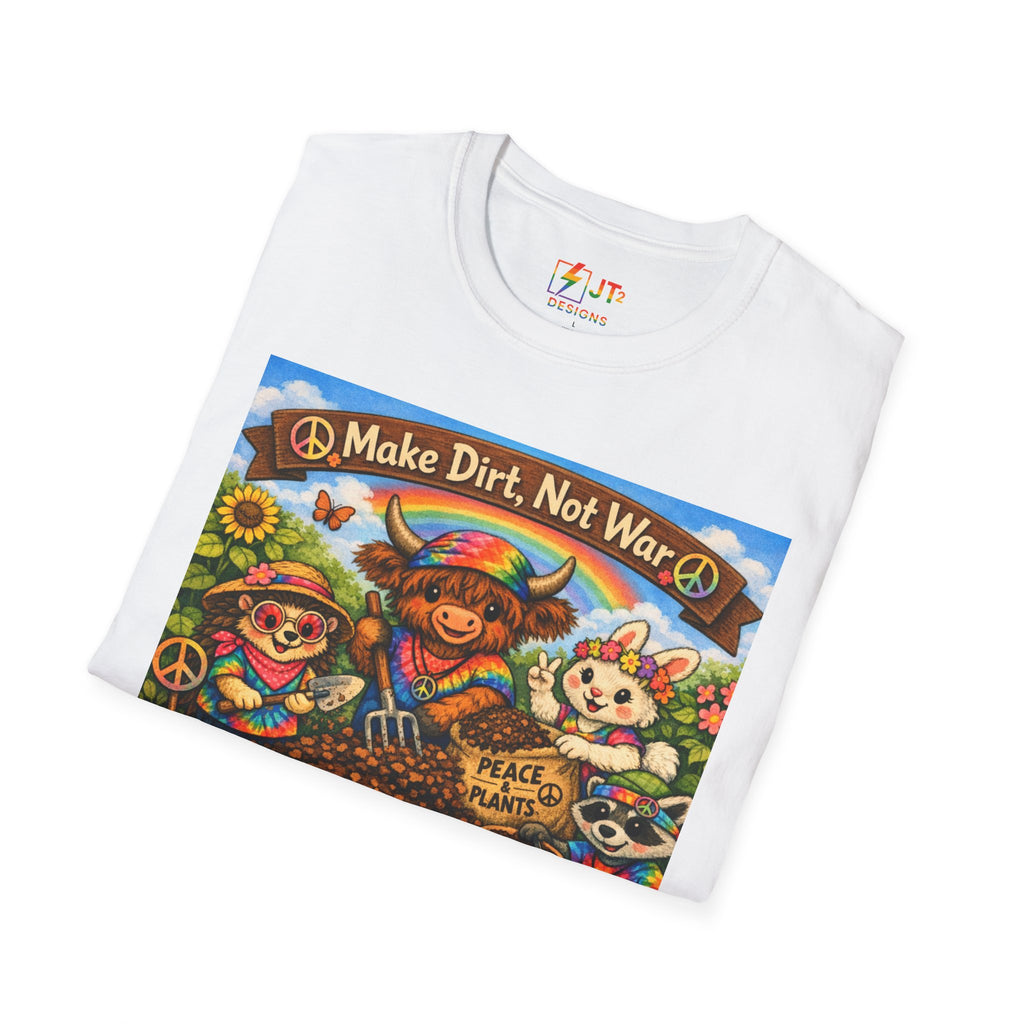 Make Dirt Not War gardening animals T-Shirt | Cute Gardening Shirt